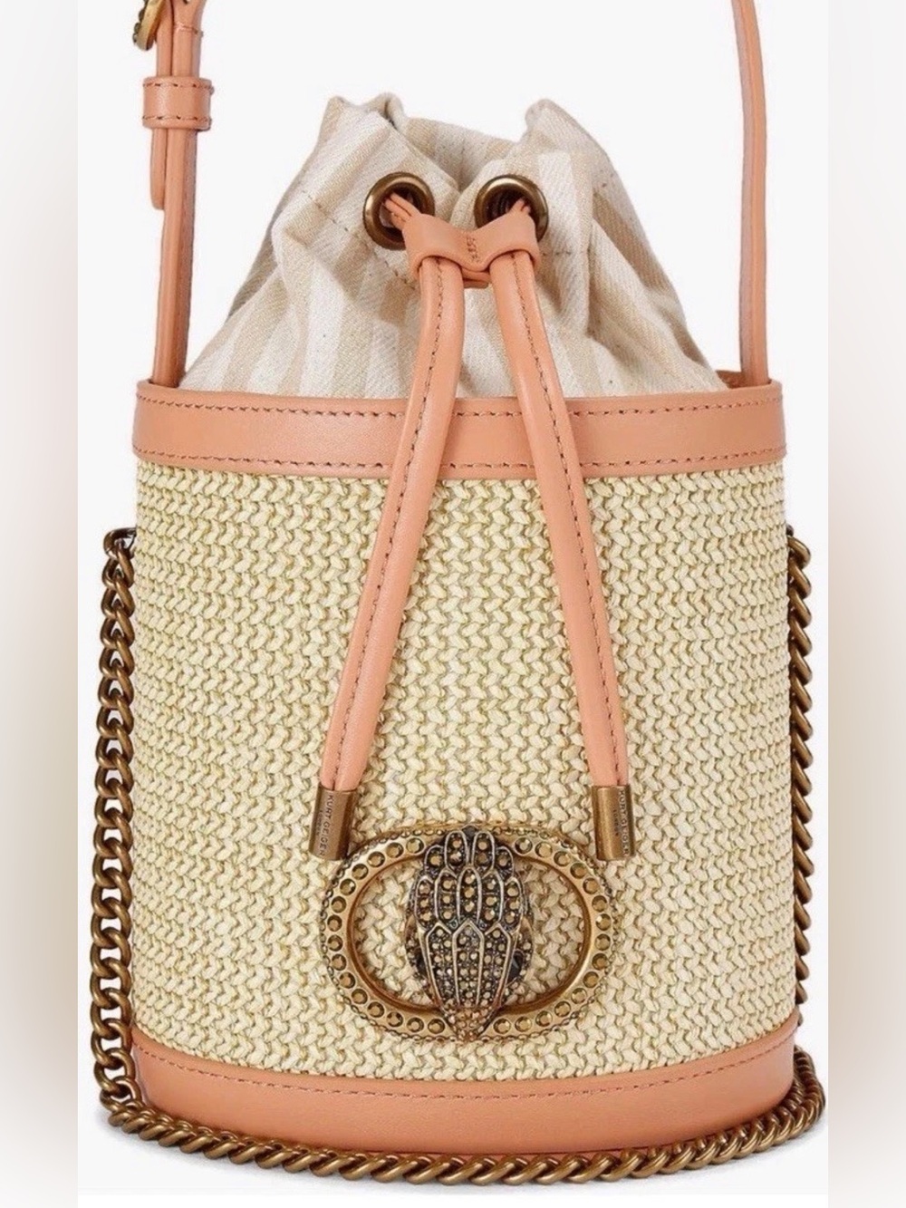 New Kurt Geiger London Cream & Tan Woven Crossbody with Gold Serpent Detail